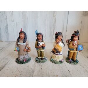 Native American lamb children Thanksgiving figure set vintage style